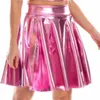 Rokken 11 Snoep Kleuren Heldere Sexy Geplooide Laser Hoge Taille Mini PU Leer Metalen Rok Club Party Dance Glanzend harajuku JK 2024