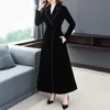 JSXDHK Runway Designer Women's Long Trench Coat Autumn Winter Black Velvet Slå ner krage Elegant damer Ytterkläder 240124