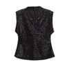 Taop Za Early Spring Product Womens Fashion and Casual Versatile Beaded Velvet Top 240127
