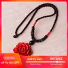 Romantische Choker-Statement-Halskette für Damen, große Kette, rote Rose, Blumen-Halskette, schwarze Stein-Pedanten-Halsketten, Dropshopping 20209067469