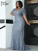 Missord Plus Size V-neck Short Sleeves Sequin Mermaid Hem Evening Dress Wedding Party Elegant Formal Dress Women Prom Gown 240129