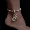 Anklets Fashion Cursive A-Z Initial Letters Zircon Anklets Bracelet For Women Bling Crystal Tennis Chain Anklet Beach Sandals Jewelry YQ240208