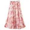 Röcke Damen Sommer Chiffon Blumen Langer Rock Weich Damen Böhmischer Stil Midi Flowy Elastisch Drucken Maxi Casual