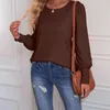 Kvinnors blusar Kvinnor Solid Color Long Sleeved Shirts Bubble Sleeve Round Neck Casual Tops and Office Ladies Temperament Top Blusa