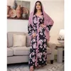 Ethnic Clothing Ramadan Eid Floral Print Elegant Casual Women Abaya Muslim Long Maxi Dresses Turkey Arabic Kaftan Dubai Party Jalabiya