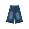 Jeans masculinos estilo coreano vintage verão solto masculino perna larga na altura do joelho shorts 2024 lavado moda denim calças 9a8825