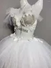 Stage Wear Silver Rhinestones Bra Tutu Skirt Outfit Female Bar Party Costume Christmas Rave Club DJ Singer Dance Performance Nightclub