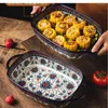 Plates Polish Double-eared Rectangular Baking Pan Ceramic Handle Bowl Household Oven Microwave Dinner Set And Dishes