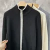 Herrkläder cardigan dragkedja stickad tröja man krage svart jacka kappa zipup koreansk mode t shirt vårens höstläge A x 240119