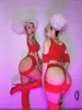 Stage Wear Nightclub Bar Dancer Team Gogo Dance Costume Sexig Red Rhinestones Tops Shorts Headgear Show Festival Rave Outfits