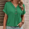 T-shirt da donna 2024 Primavera Casual Tee Estate Top Fashion T-shirt allentata Office Ladies Solid Button Camicia a maniche corte Donna Elegante 26252