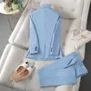 Solide Bürodame Anzug für Frauen Blau Braun Apriot Farbe Blazer Und Hosen Frühling Herbst Hosenanzug 2 Stück 240127