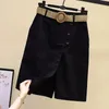 Pantalones de falda para pantalones cortos para mujer 2024 pierna ancha de verano azul alto cintura de línea una mujer corta como la moda de la moda coreana negra 240131