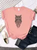 Mulheres camisetas Feminino T-shirt Mulheres Blue Eyed Coruja Animal Imagem Impressão Roupas Oversized Casual Slim Japão Estilo Tees