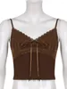 Women's Tanks Darlingaga Y2K Retro Fashion Lace Patchwork Brown Crop Top Grunge Fairycore Strap Bow Camisole Slim Basic Summer Women Tops