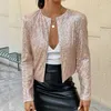 Femmes mode à manches longues Oneck paillettes veste dame élégant couleur unie Cardigan vestes femme printemps automne Chic manteau court 240118