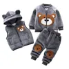 Autumn Winter Baby Boys Clothes Sets Thick Fleece Cartoon Bear Jacket Vest Pants 3Pcs Cotton Sport Suit For Girls Warm Outfits 240202