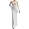 ステージウェアフルホワイトパールラインストーンドレス女性パーティーイブニングドレスバースデーコスチュームショーフェスティバル衣装XS6913