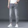 Mäns jeans 2024 Casual Slim Pencil Pants Denim Spring Summer Light Blue Boyfriend Classic Solid Cotton Trousers