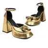 Туфли золотого, серебряного цвета, блестящие красивые женские сандалии для свадебной вечеринки на высоком каблуке с закрытым носком на платформе, сексуальные женские босоножки на блочном каблуке с бахромой