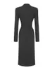 Fashion Sexy Nightclub Hollow Button Design Long Sleeve Top And Midi Skirt Black Two Piece Set Formal Occasion Women Outfit 240202