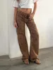 Pantalons pour femmes Mxiqqpltky Y2K Cargo Femmes Rétro Taille haute en détresse Jeans à jambe large Casual Boyfriends Baggy Denim droit