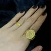 Cluster Rings Elegant Unisex 14k Yellow Gold Color Ring For Men Jewelry Gift Virgin Mary Blessing Badge Hand Carved Religious