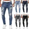 Jeans voor heren, Cowboy Trend, broek met kleine pijpen en gaten, nieuwe slanke pasvorm, lang in Xintang