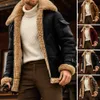 Мужское зимнее пальто больших размеров с воротником с лацканами и длинным рукавом, стеганая кожаная куртка, винтажное утепленное пальто, куртка из овчины с капюшоном для мужчин 240124