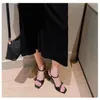 Sandales noires à bout carré avec boucle, chaussures d'été sexy et élégantes de marque fines à talons hauts, chaussures de fête