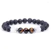 Bracelets de charme Bracelet en pierre de lave noire Bijoux spirituels Tigers Eye Mala Perles de méditation perlées pour hommes