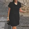 Vestidos casuales Mujeres Vestido de color sólido Verano suave con cuello de bufanda Longitud de la rodilla para viajar cómodo