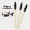 100 pçs preto bambu lidar com cílios escova de maquiagem escova de extensão de cílios descartável sobrancelha escova rímel aplicador 240124