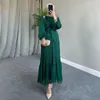 Ethnic Clothing Abaya Dress 2024 Summer Elegant Muslim Women Long Sleeve Polyester Red Blue Green Purple Fashion