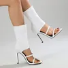 Sandálias 10cm de salto branco estiramento botas de verão preto stiletto sexy salto alto em vestidos sapatos chaussures femme ete