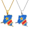 Halsband Demokratiska republiken Kongo Map Colored Flag Pendant DRC KINSHASA 14K Guldhalsband Etniska smycken