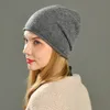 Cappello a cuffia lavorato a maglia slouch da donna Cappello invernale in lana femminile con orlo arricciato Moda caldo casual Skullies Berretti di marca Cappelli da donna solidi 240122