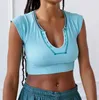 T-shirt da donna 2024 Donne di estate Solido a costine in maglia con scollo a U Patchwork Pullover T-shirt Femme Y2k Manica corta Crop Top Fashion Club Abbigliamento