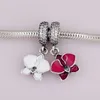 Loose Gemstones Authentic 925 Sterling Silver Bead Red White Orchid Dangle Charm Fit Women Bracelet Bangle Gift DIY Jewelry
