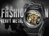 Zwycięzca czarny złoty szkielet zegarki mechaniczne dla mężczyzn moda nieregularna automatyczna zegarek luksusowy pasek ze stali nierdzewnej 240123