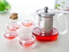 Service à thé 1x 5 en 1, théière à fleurs en verre avec filtre à infuseur en acier inoxydable, 4 tasses Kungfu à Double paroi