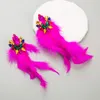 Fuchsia Earrings Purpleblackfuchsia color Feather long tassel