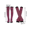 Women Socks Striped Arm Sleeve Thumbhole Sleeves Knee High Set For Cosplay Christmas Fingerless Stretchy Gloves Stockings