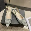 Sandálias femininas bombas de luxo cristal estilingue salto alto verão sapatos noiva confortável triângulo festa casamento plus size 42
