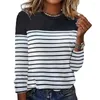 Women's Blouses Striped Print Top Breathable Patchwork T-shirt Casual Simple Style For Daily Wear In Fall Spring Women Long