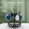 Kök förvaring järn roterande mugg dränering rack kaffemuggar hållare bänkskiva te kopp med korg
