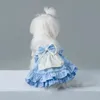 Hondenkleding Blauwe bloemenprint Puppy Rokken Jas Puur katoen Leuke strik Handgemaakte prinsessenjurk voor kleine middelgrote Yorkshire huisdierkleding