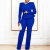 Plus Size Winter Fashion Solid Two Piece Set Women Sexy V-neck Long Sleeve Ruffle Top and Pants Elegant Two Piece Set 240202