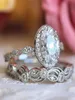 Unique Vintage Jewelry 925 Sterling Silver Oval Cut White Topaz CZ Diamond Gemstones Couple Ring Women Wedding Flower Bridal Ring 2905545