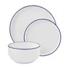 Plates 12-Piece Plate Sets Blue Rim Stoare Dinnerware Set